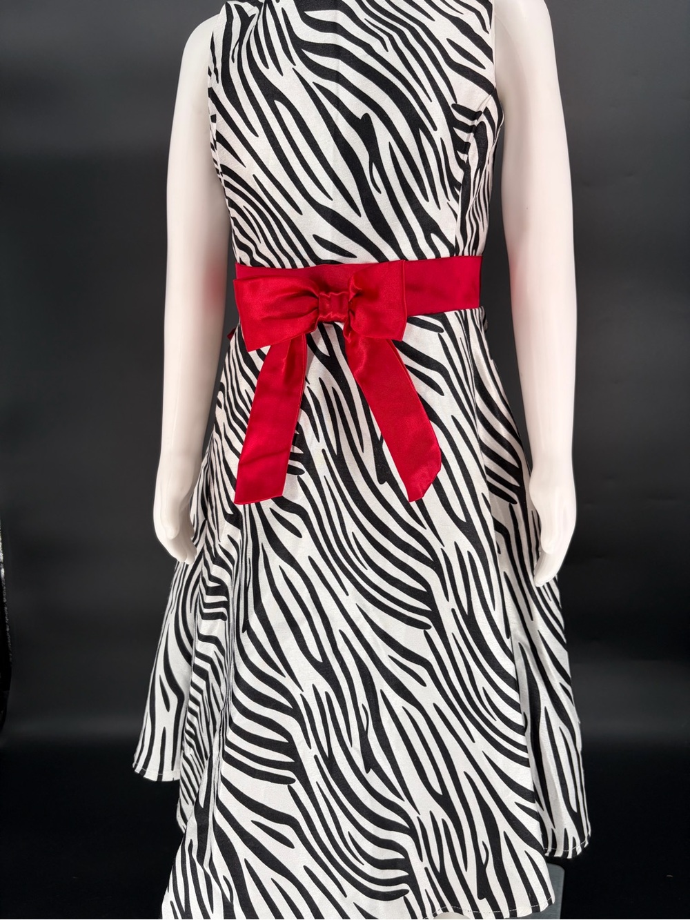 Rare Editions Black & White Zebra Print Dress with Red Bow